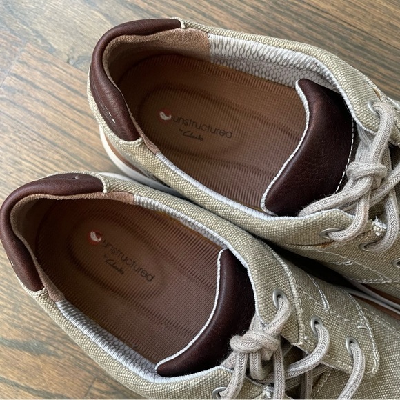 CLARKS UNSTRUCTED UN ADOBE FORM Lace Sand Textile Mens shoes size 9 - Picture 7 of 11